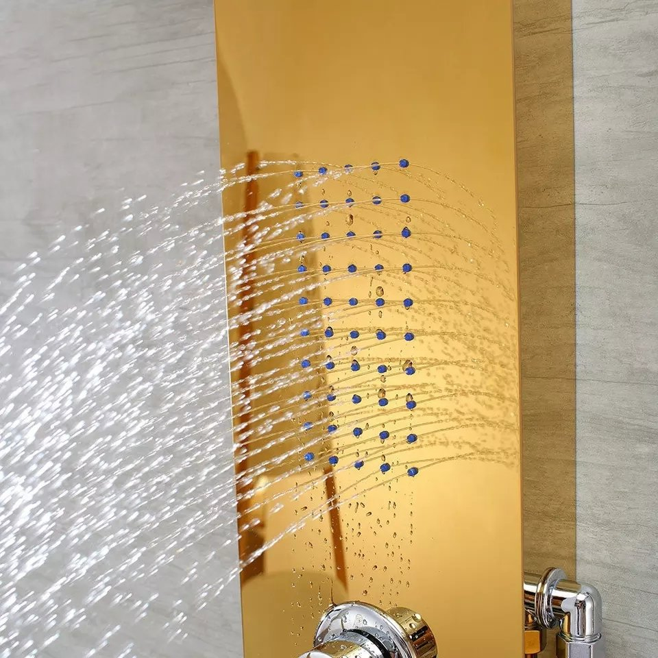 Wholesales Polished Finishing Shower Column Waterproof SUS 304 Stainless Steel Shower Panel in Golden Mirror Color