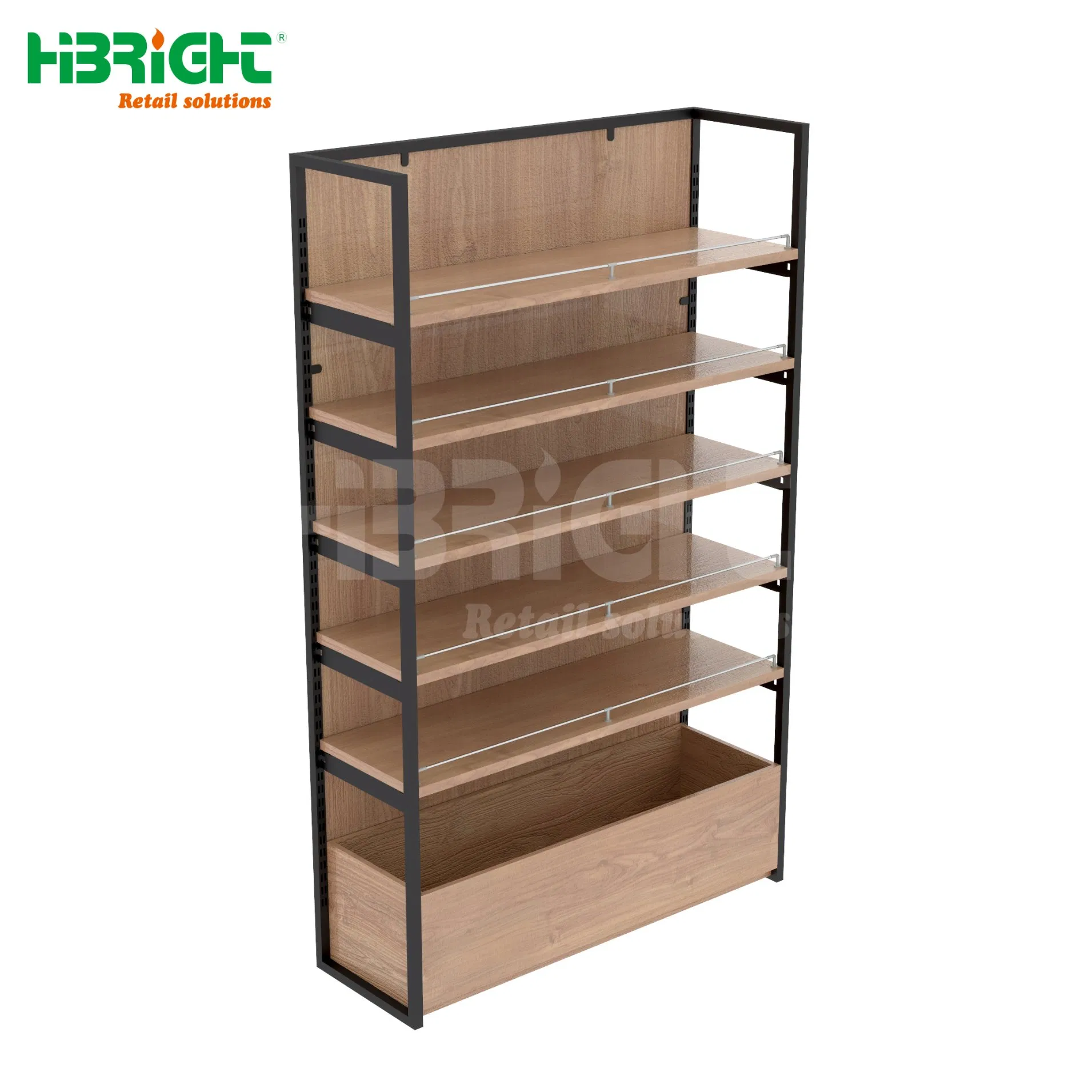 Highbright Custom Df Supermarket Shelves Iron Shopping Mall Racks with Dimensions Durable Metal Gondola Shelves