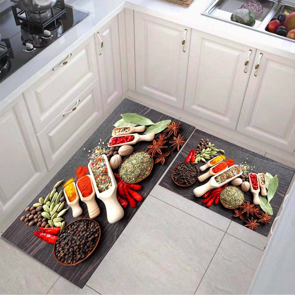 Polyester Custom OEM Factory Wholesale Cheap Velvet Water Absorb Printed Kitchen Mats in Modern Style Kitchen Mat Kitchen Area Carpet