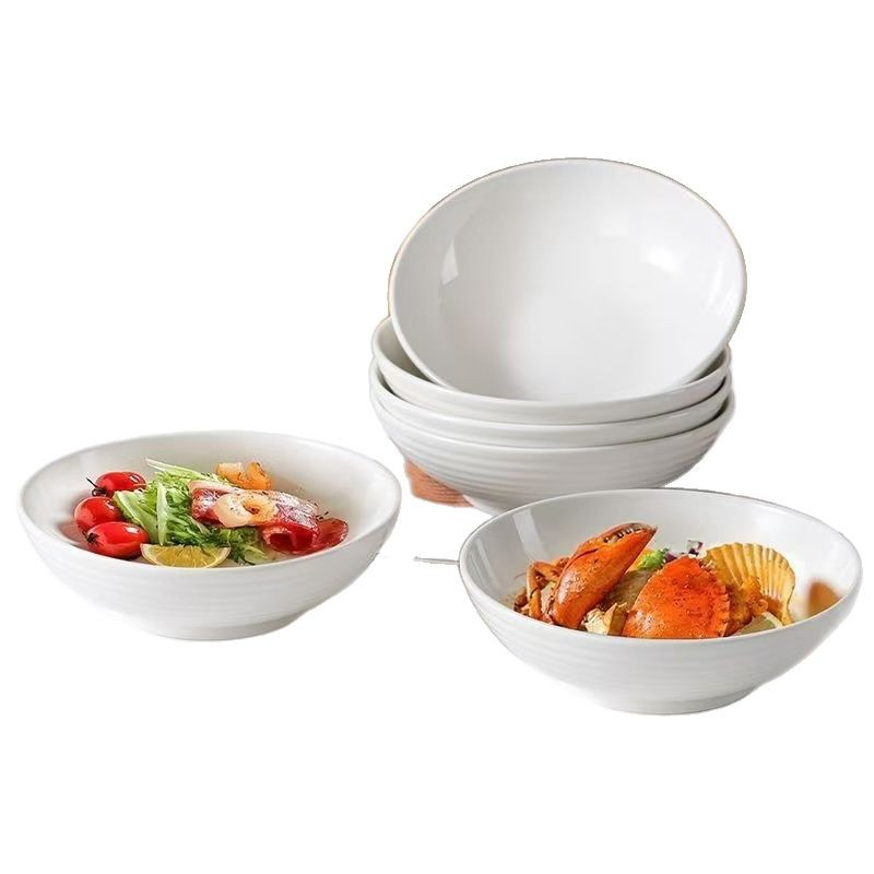 8.75"Soup Bowl White Emboss Ceramics Porcelainware Tableware