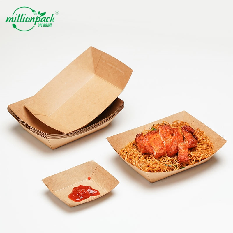 Eco Friendly Kraft Paper Boat Tray Disposable Food Tray
