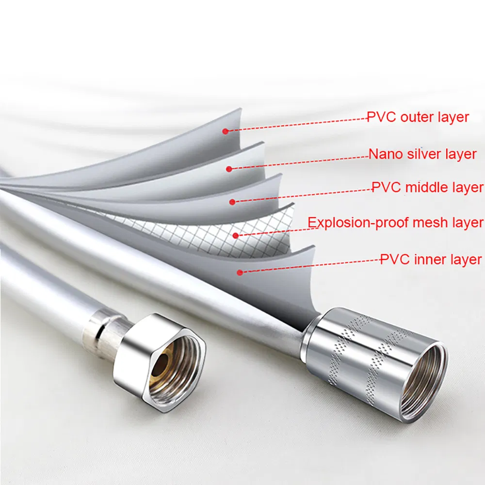 Bathroom Modern Style Durable Flexible Chrome-Finish Brass Nut PVC Shower Hose