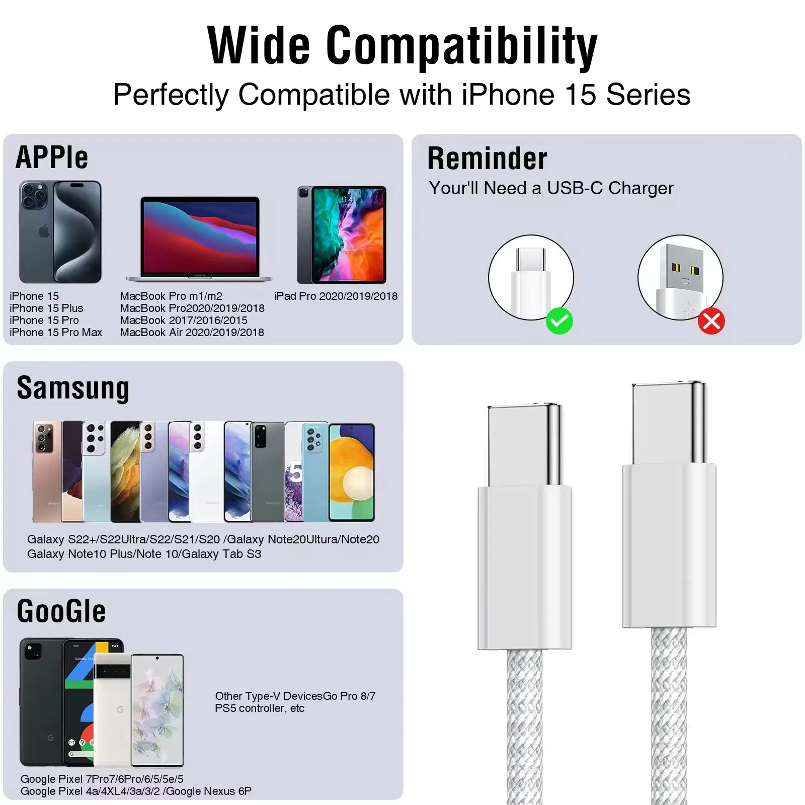 Кабель USB-C 240W для быстрой зарядки, 1 м