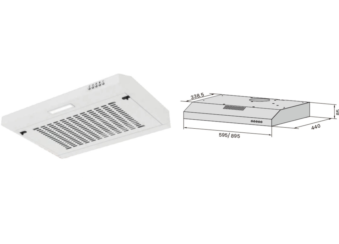 Slim Cooker Hood 60cm BS Plug Push Button Range Hood
