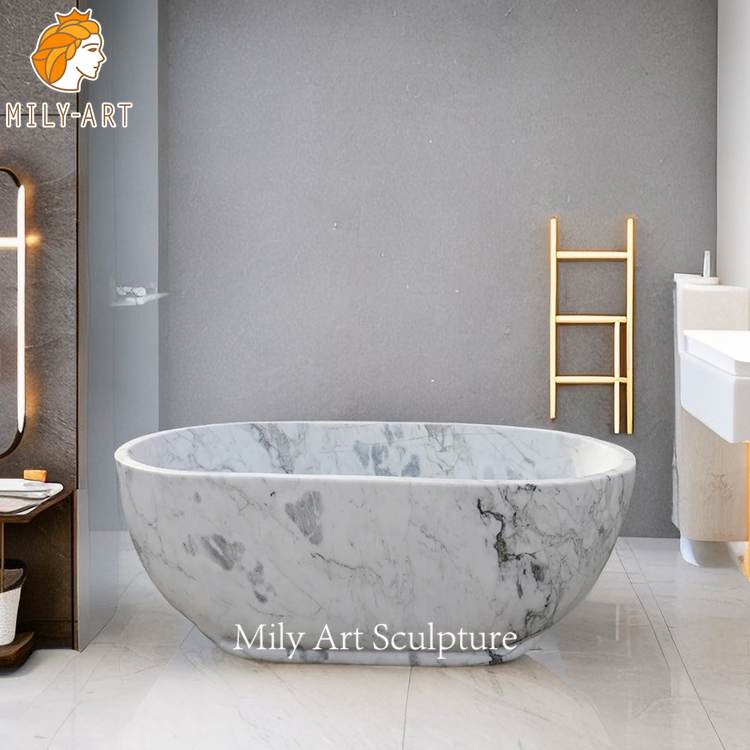 European Style Large Freestanding Solid Carrara Marble Natural Stone Bathtub for Villa