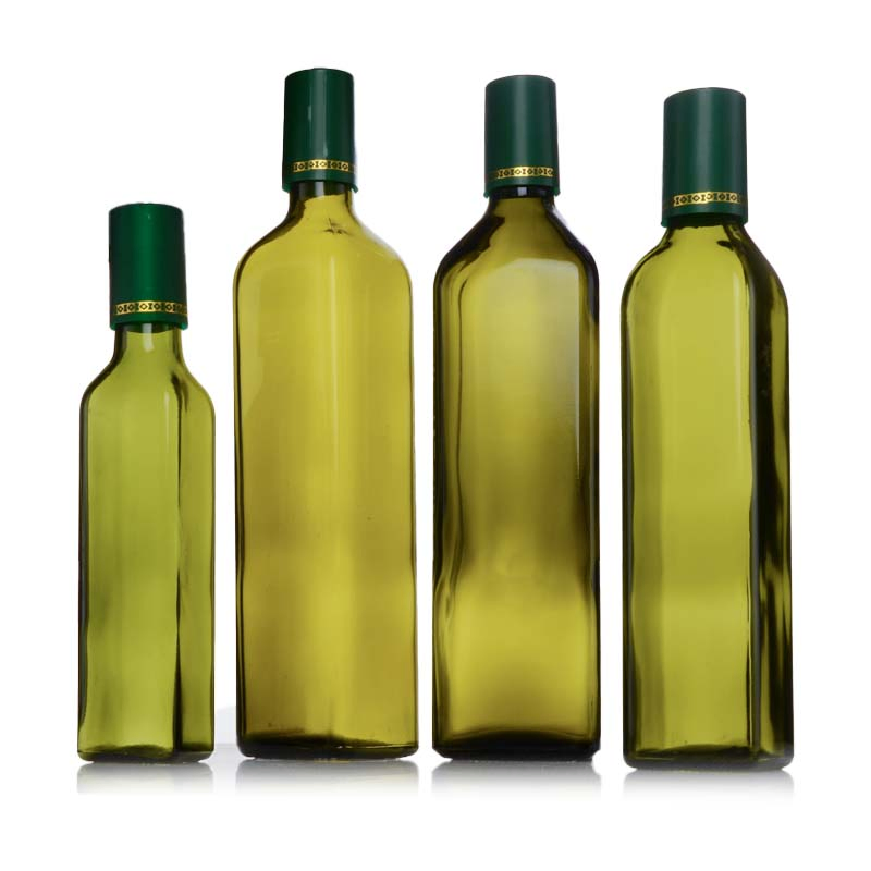 Square Dark Green Empty Glass Sesame Oil Bottle Cooking Oil Bottle with Aluminum Cap