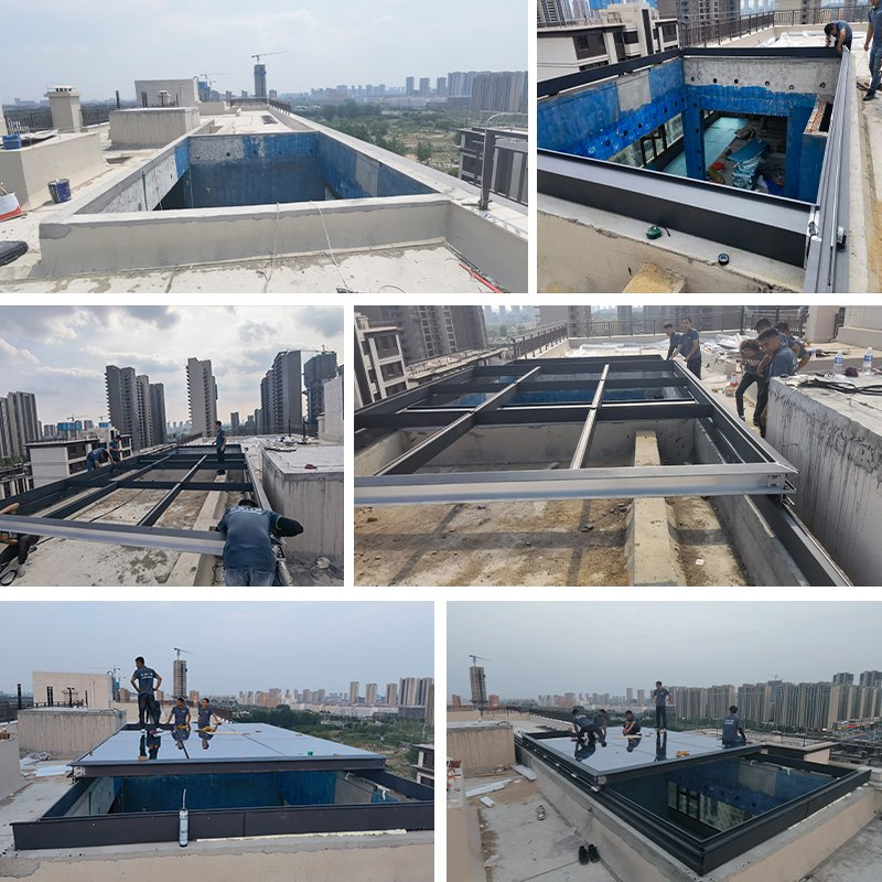 High Quality Steel Glass Garden Tents Remote Control Aluminum Frame Shock Skylight Roofing Sliding Skylight
