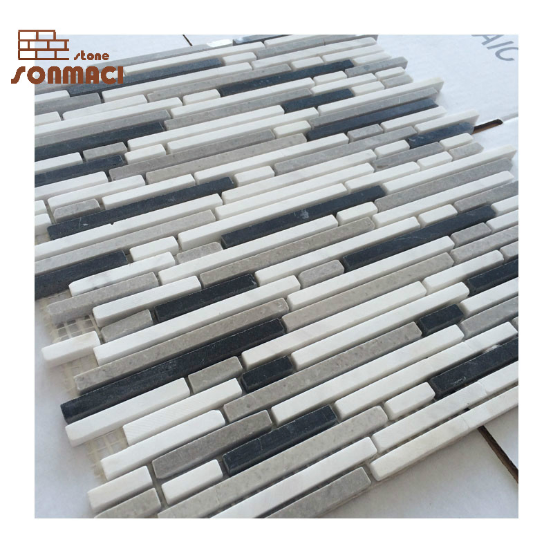 Hot Sale Nature Stone Beige Marble Mosaic Strip Tiles for Wall