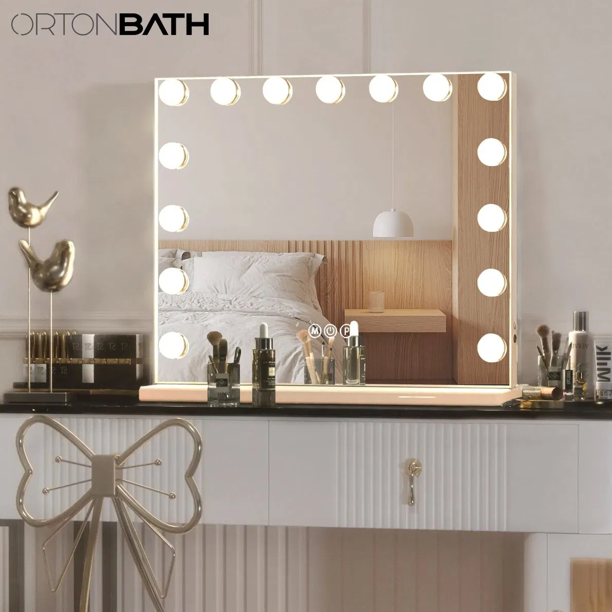 Ortonbath Hollywood Vanity Mirror with Dimmable LED Lights 3 Lighting Modes 2in1 Large Lighted Makeup Mirror for Desk and Wall