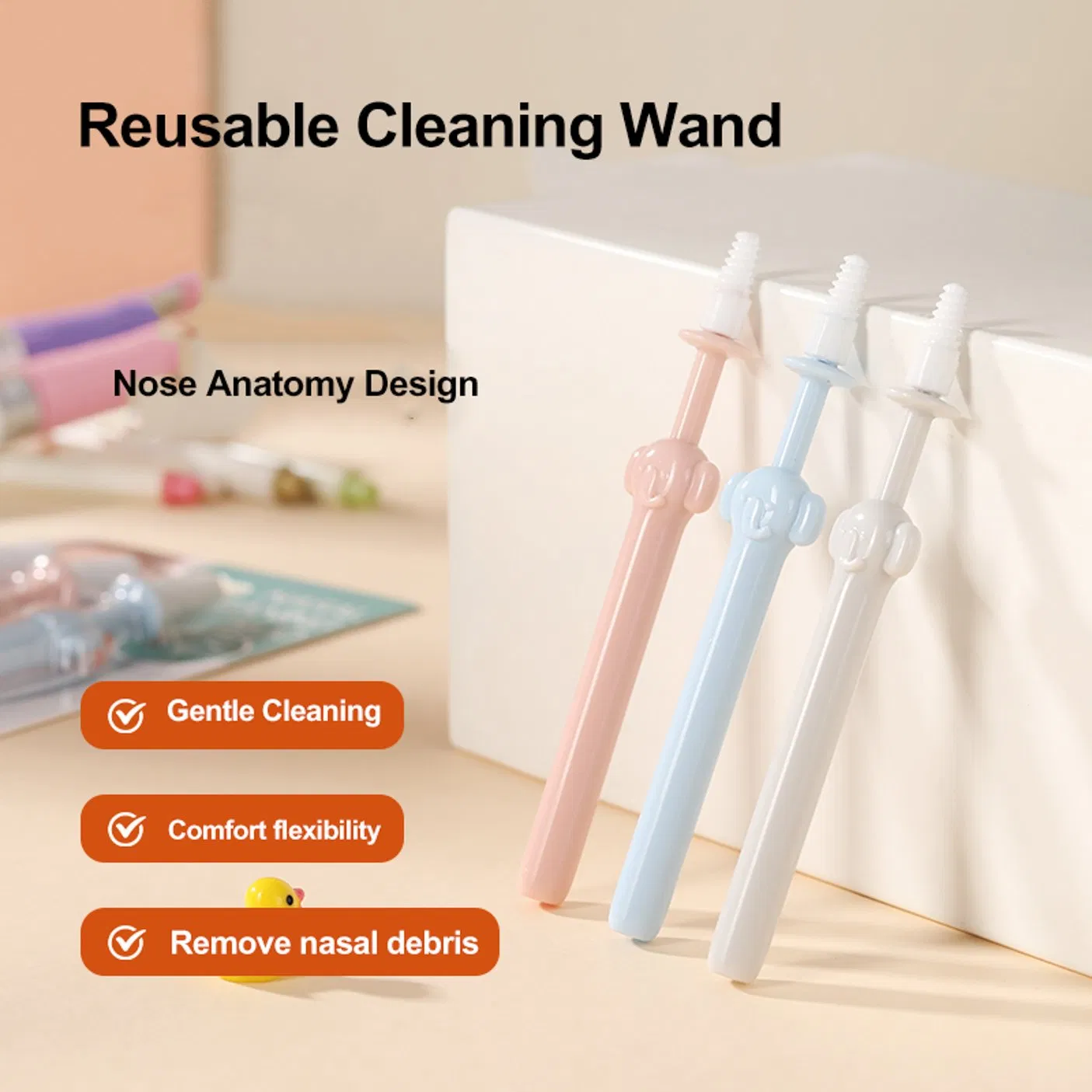 New Arrival Baby Nose Cleaning Wand Elephant 3PCS Booger Clean Stick Baby Nasal Clean