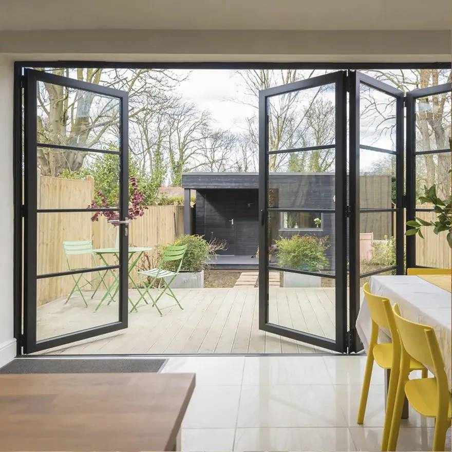 Aluminum Folding Glass Door System with Low Profile Tracks and High Efficiency Panels for Open Plan Designs