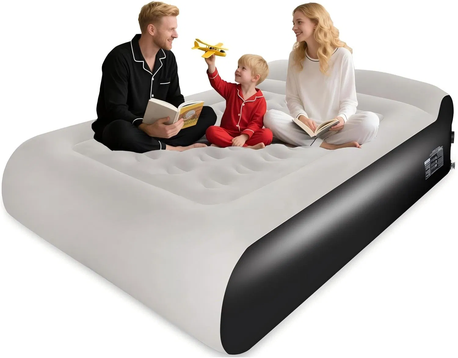 Queen Size Flocked Top Air Mattress 16" Thickened PVC Inflatable Bed with Built-in Pump for Home & Camping