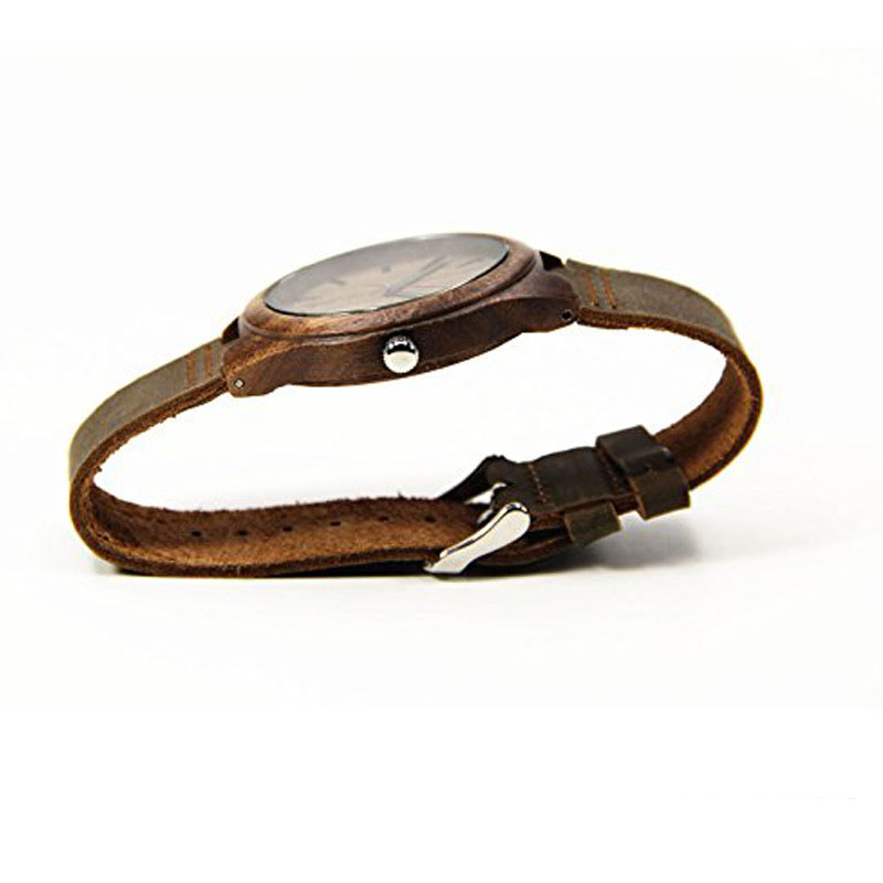 Hot Style Fashion Germanium Stone Engraved Walnut Leather Strap Quartz Watch
