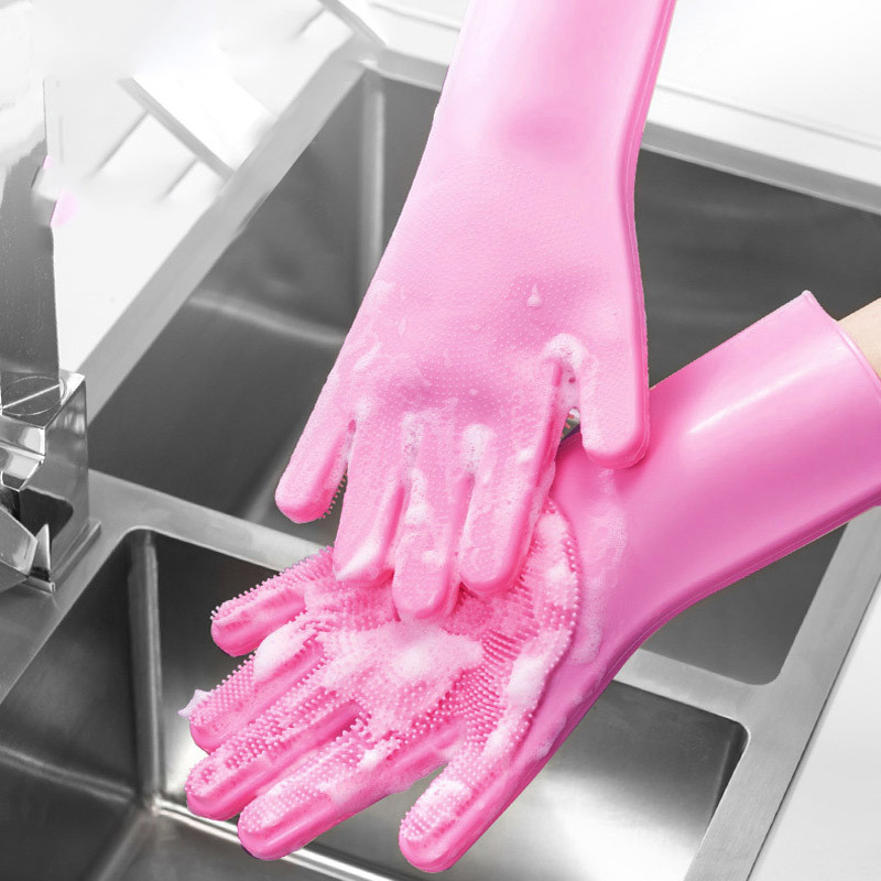 Food Contact Silicone Household Glove with Brush for Kitchen/Household/Cleaning