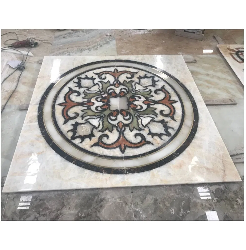 Beige & Yellow Pattern Marble Medallion