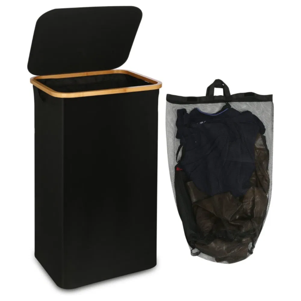 Best-Selling Simple and Foldable Dirty Clothes Basket with Lid, Bamboo Fabric Laundry Basket