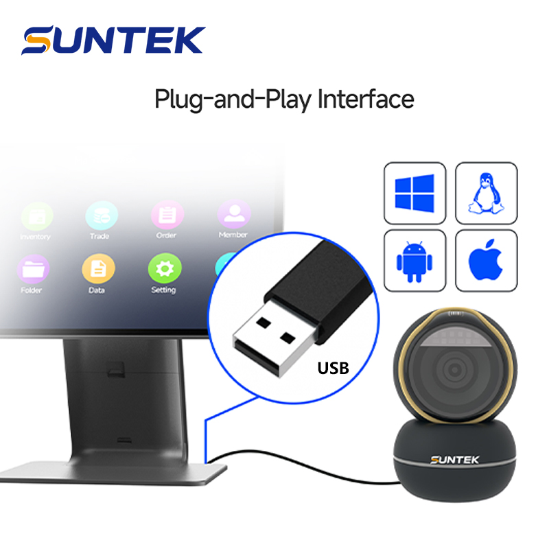 1d 2D Wired USB Qr Bar Code Reader Library Suntek Desktop Barcode Scanner for POS Solutions