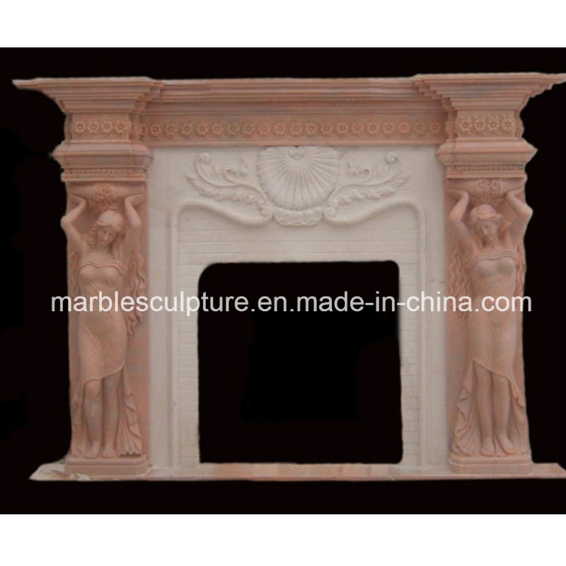 Natural Stone Lady Statue Carved Marble Fireplace Mixed Colors Natural Stone Mantel (SY-MF208)