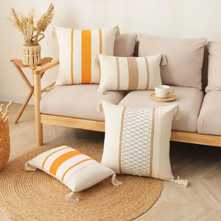 Stripe Jacquard Chenille Burlap Cotton Linen Throw Pillow Cover Sofa Chair Decorative Cushions Covers