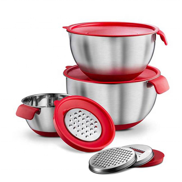 Non Slip Mixing Bowl Kitchen Salad Bowls Set with Silicone Handle