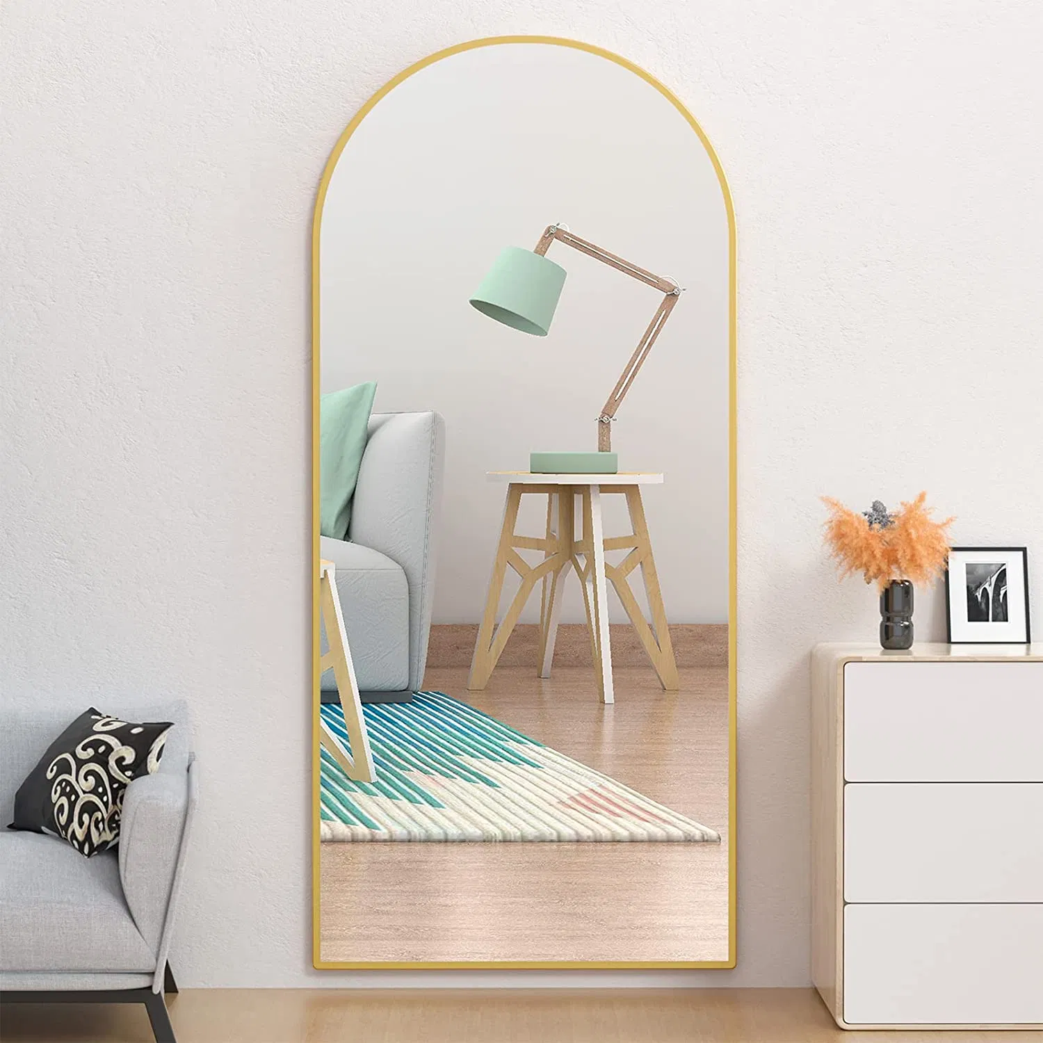 31.5 *33.5 Unique Arched Mirror Bathroom Metal Frame Mirror Wall Mounted Black Vanity Mirror for Living Room Fireplace
