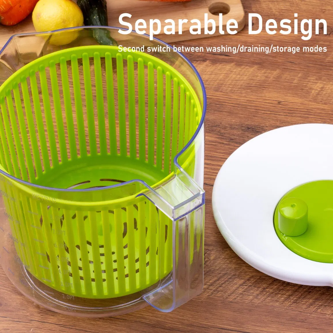 Green Salad Spinner, 5000ml Large Capacity Rotating Vegetable & Lettuce Dryer