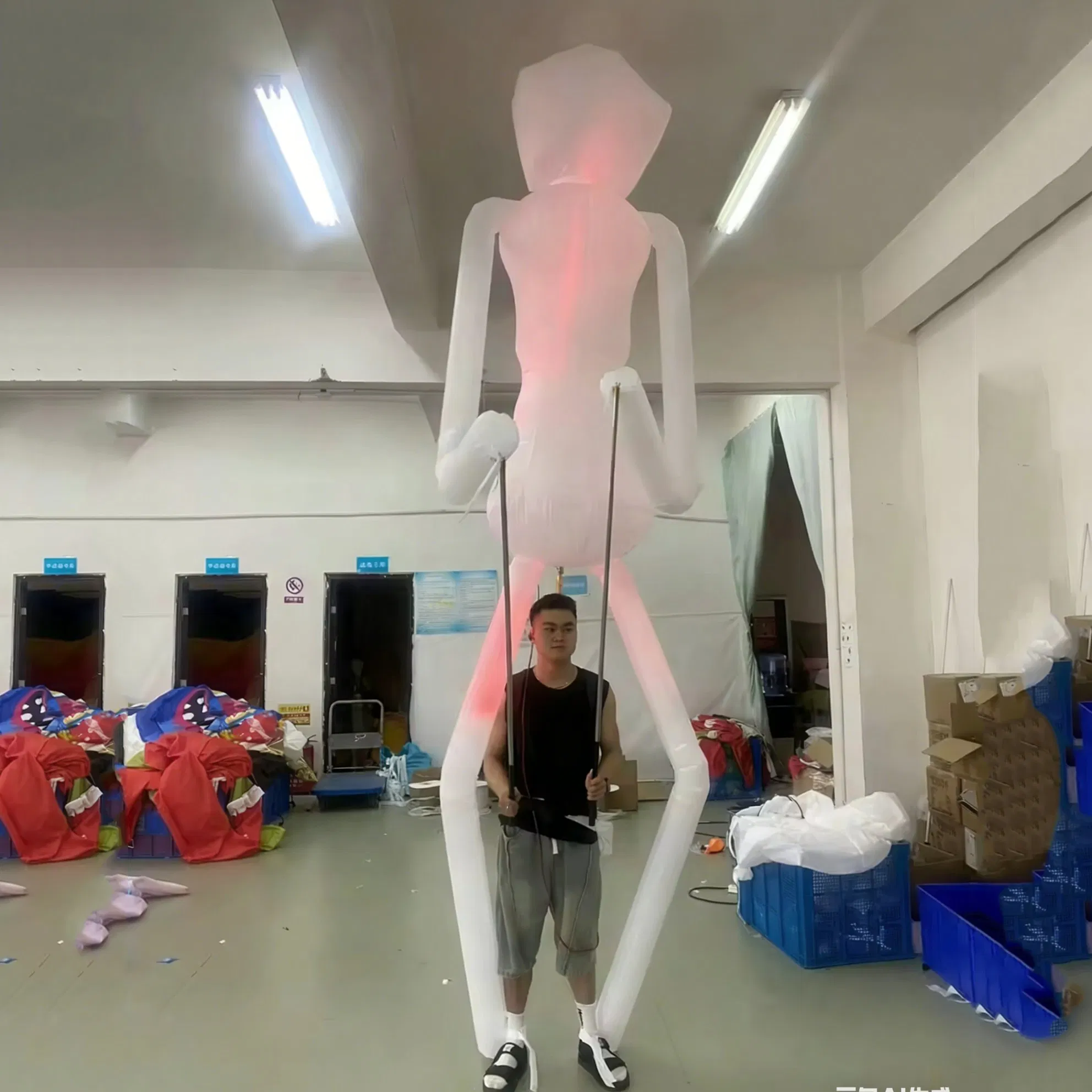 White Color LED Lighting Inflatable Puppet Man Walking Costume for Outdoor Parade Performance