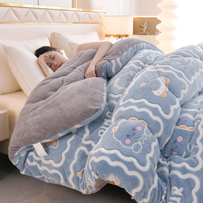 Skin Friendly Comfortable Snowflake Fleece Lamb Fleece Thick Warm Winter Blanket Quilts Core Queen Size Custom Quilt Comforter