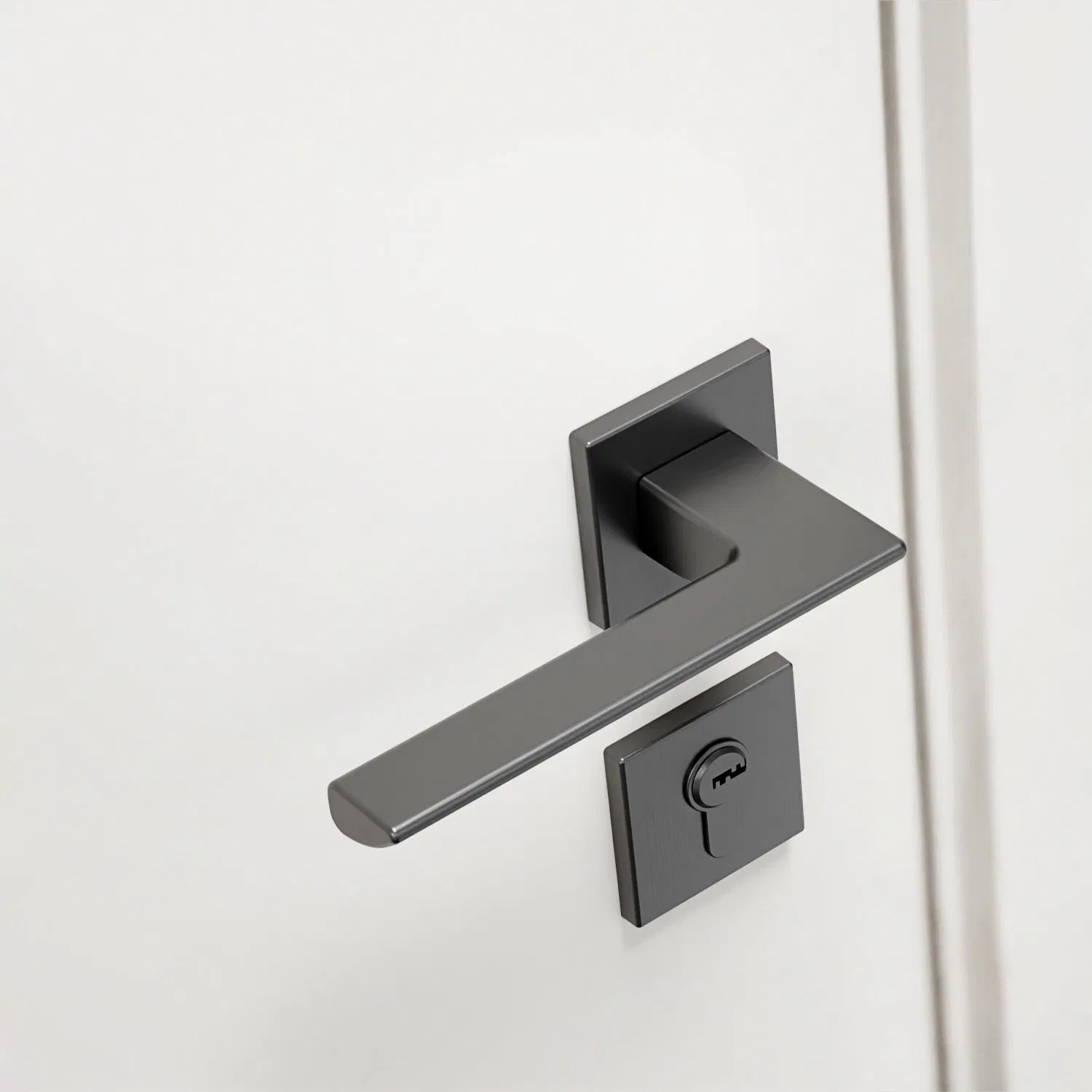 Customized Modern Gunmetal Slim Zinc Alloy Lever Door Handle on Square Rosette for Interior Wooden Doors From Chinese Factory Supplier