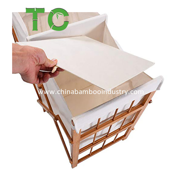 Foldable Bamboo Laundry Basket Folding Bamboo Frame Laundry Hamper Clothes Storage Basket Bin Bamboo Laundry Hamper