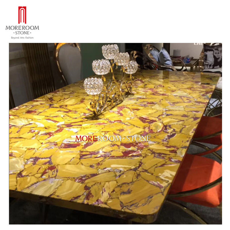 Luxury Dubai Living Room Furniture Semi Precious Stone Azul Bahina Blue Granite Table Top
