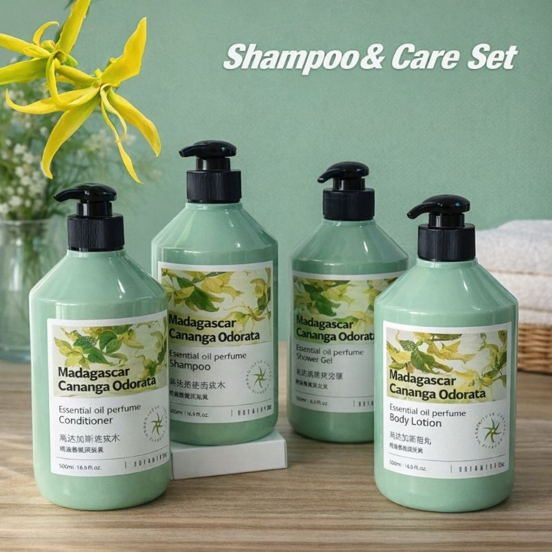 Ylang-Ylang Hotel Amenities Shampoo Set with Shower Gel Conditioner and Body Lotion