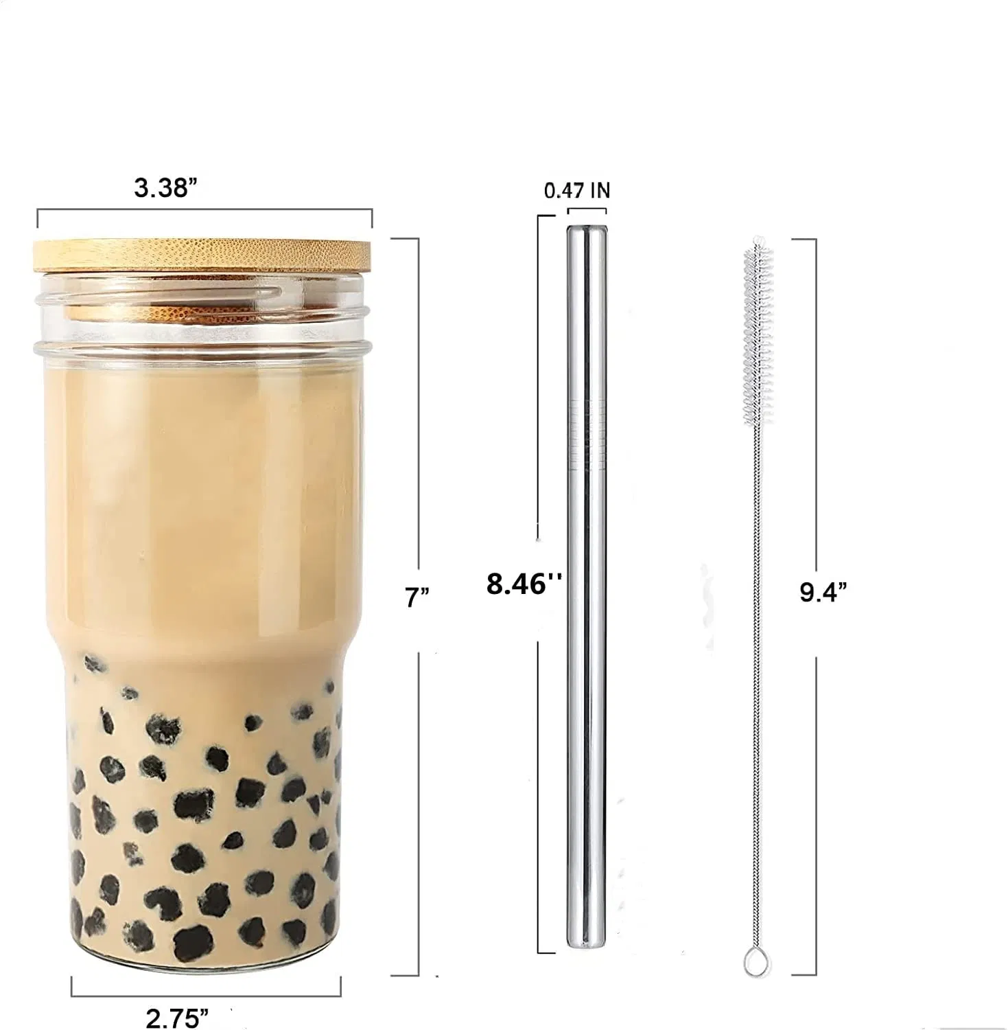 Wholesale 22oz Transparent Glass Juice Coffee Mug with Bamboo Lid and Straw