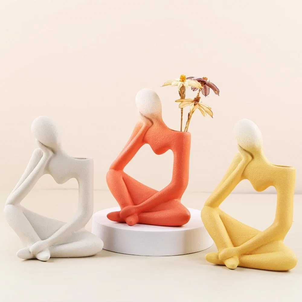 Hydroponic Flower Modern Figurines Ceramic Vase Human-Shaped Hollow Design Abstract Wbb21896
