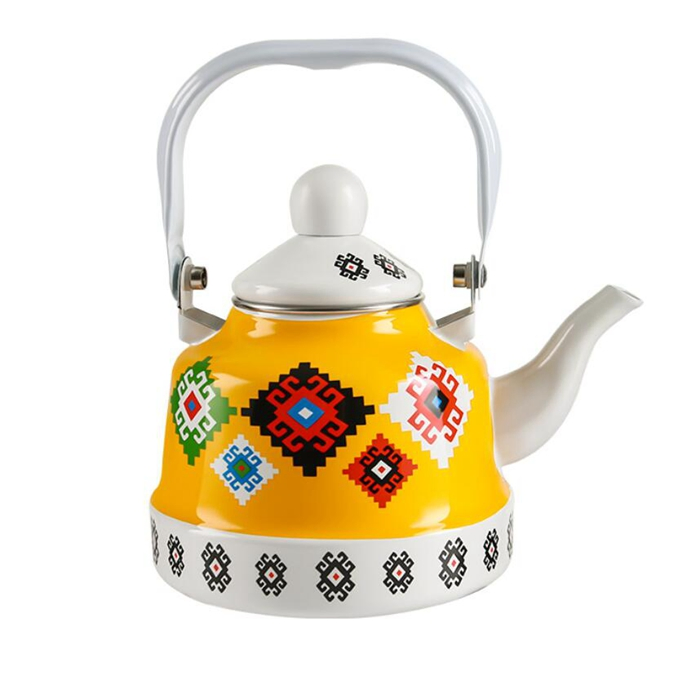 Large Enamel Tea Kettle with Handle for Home Office Party Outdoor Use