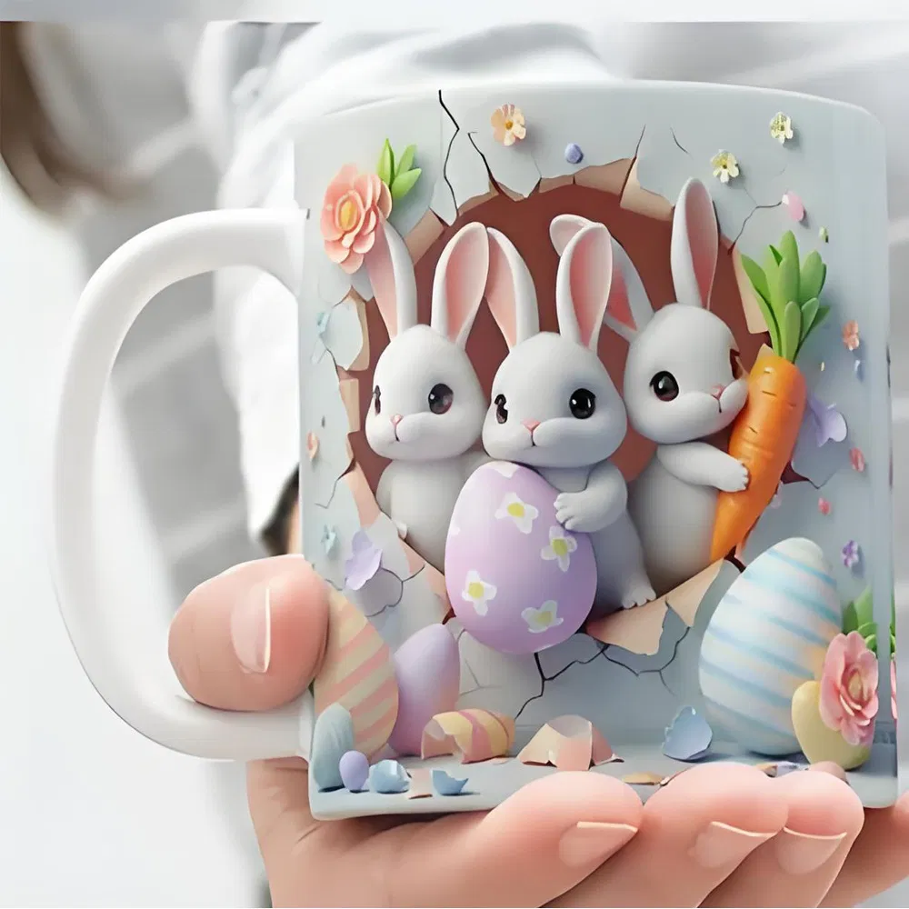 Керамическая кружка 3D Пасхальный кролик с яйцом