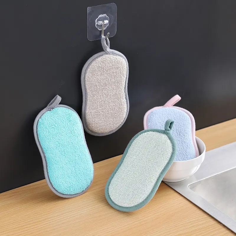 Double-Sided Dish Washable Kitchen Sponge Scouring Pad Dishcloth Microfiber Washing Sponge