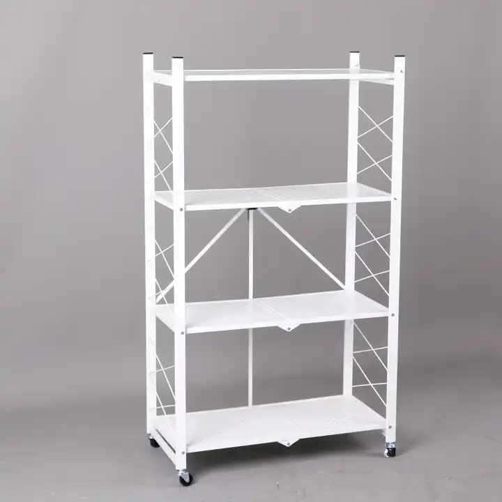 Hot Sale Space-Saving 4-Tier Foldable Metal Book Rack for Home Organization