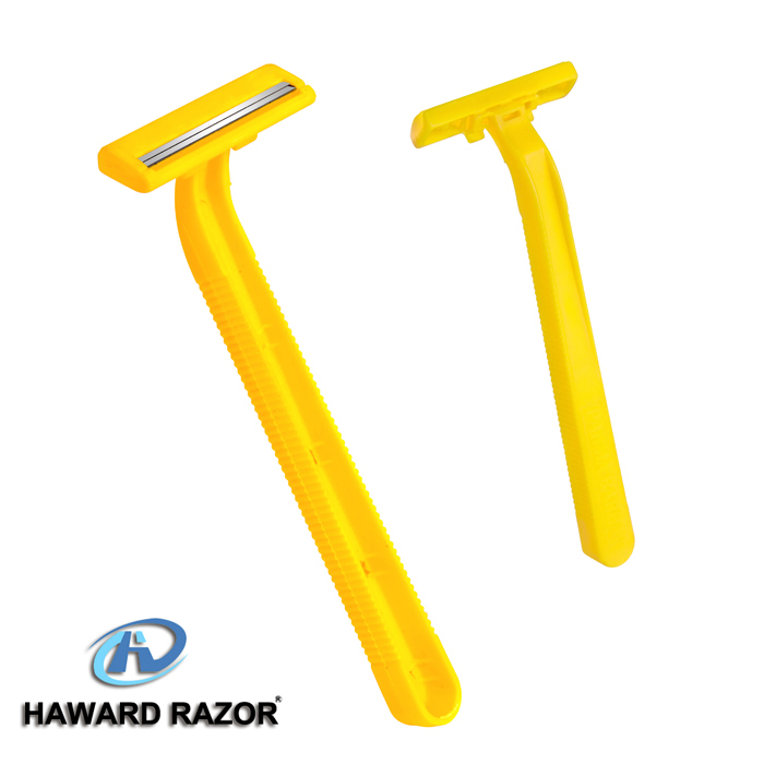Yellow Color Two Blade Disposable Razor Men′ S Shaving with Long Straight Handle