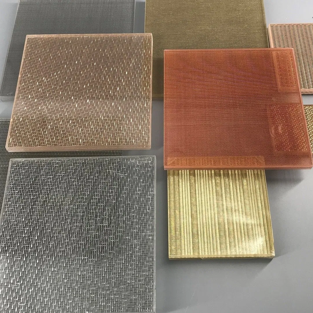 Luxury Decorative Safety Laminated Fabric Wire Woven Mesh Tempered Laminated Glass 8mm 10mm 12mm for Hotel Interior Wall Decoration