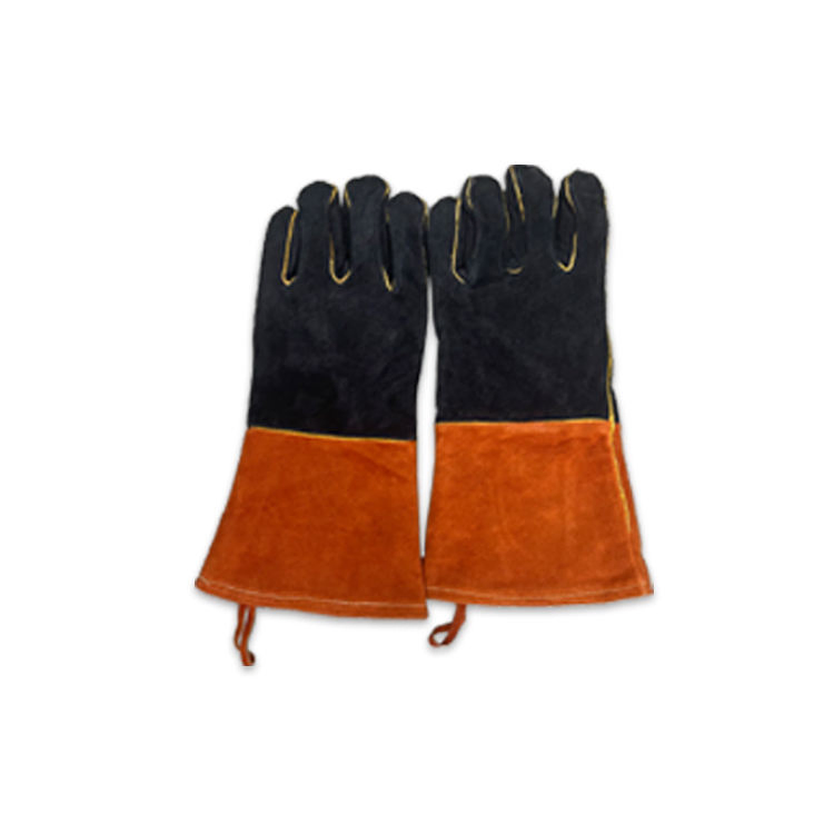Red Color BBQ Mitten Heat Resistant Cowhide Gloves 5 Fingers Oven Mitten