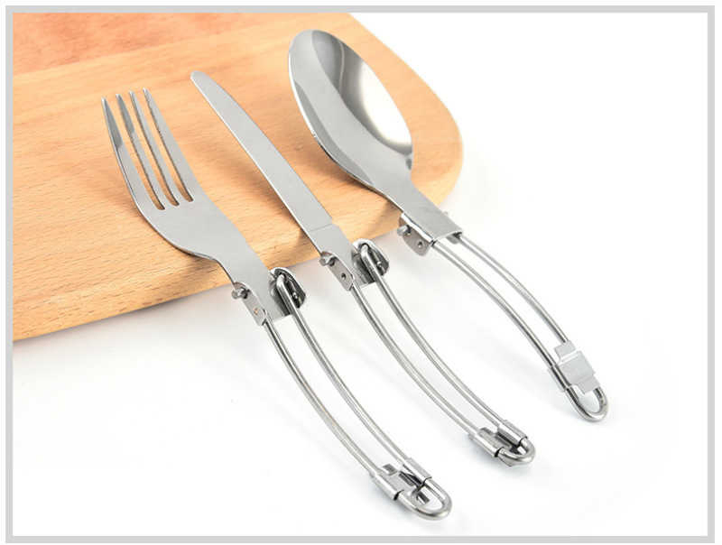 Folding Steel Wire Three Piece Set Camping Outdoor Stainless Steel Cutlery