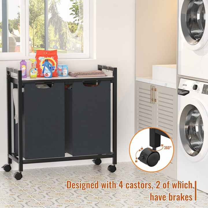 Bamboo Household Modern Creative Black Movable Laundry Basket