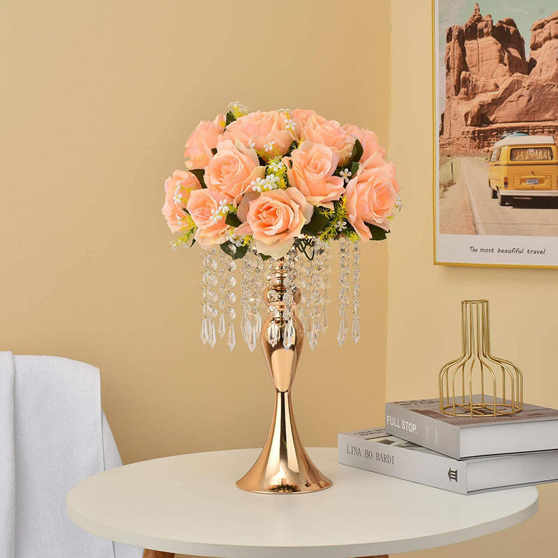 Tall Metal Flower Vase Holders Gold Vases for Centerpieces Crystal Flower Arrangement Stand Table Wedding Centerpieces