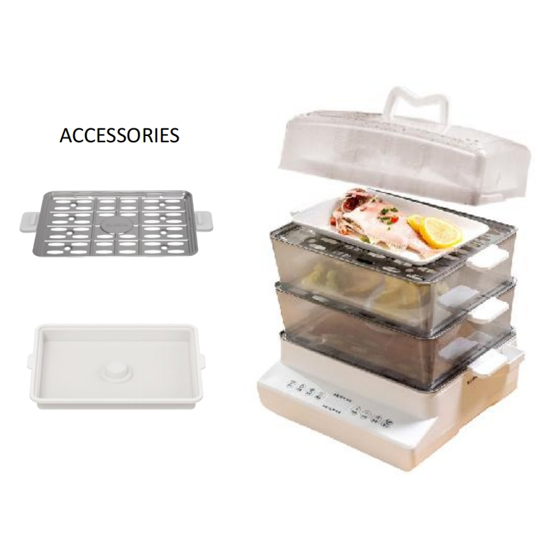 OEM 1500W Instant Food Steamer with 3-Layer Trays & Dishwasher-Safe Accessories