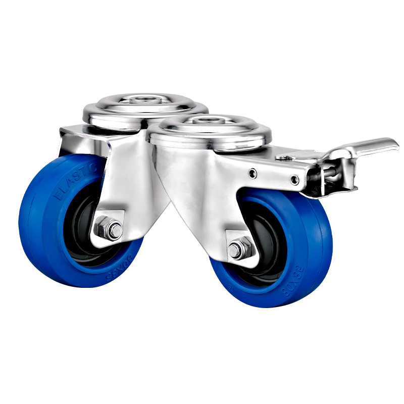 80mm100mm125mm Medium Duty Euro Type Stainless Steel Elastic Rubber Caster (Type C) SUS 304 Anti-Rusted Wheels for Hand Trolley