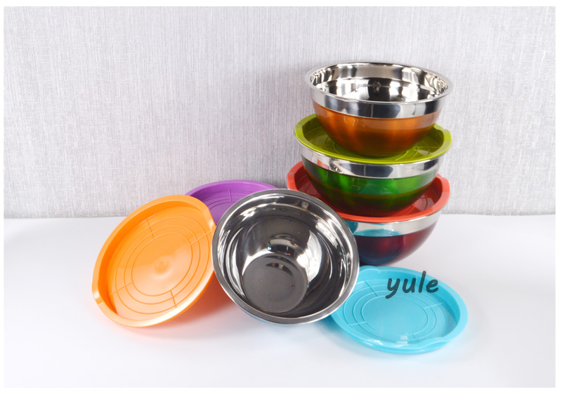 Amazon Hot Sales Colorful Stainless Steel Mixing Bowl with Lids Ss201/304 Stainless Steel Salad Bowl