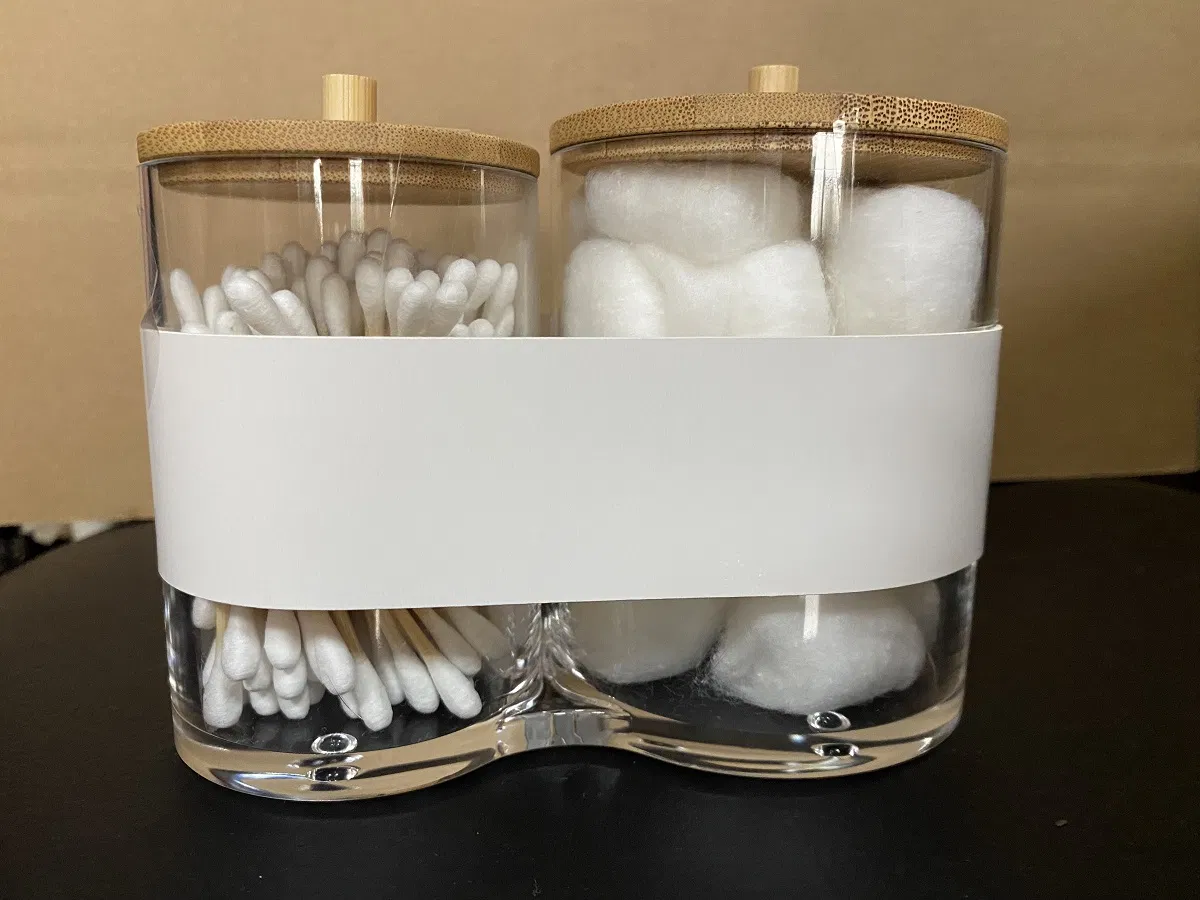 Promotion Gift Acrylic or PS Desktop Beauty Makeup Double Jars Organizer with Lids