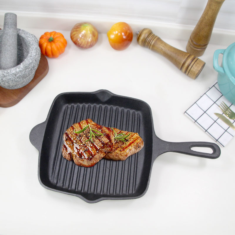 Factory Price Preseasoning Square Cast Iron Steak Grill Pan