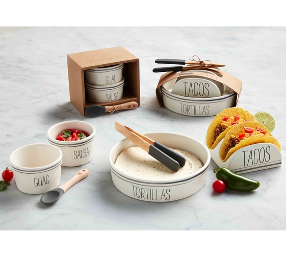 Premium Silicone Wooden Spoon with Ceramic Salsa and Guacamole Bowl